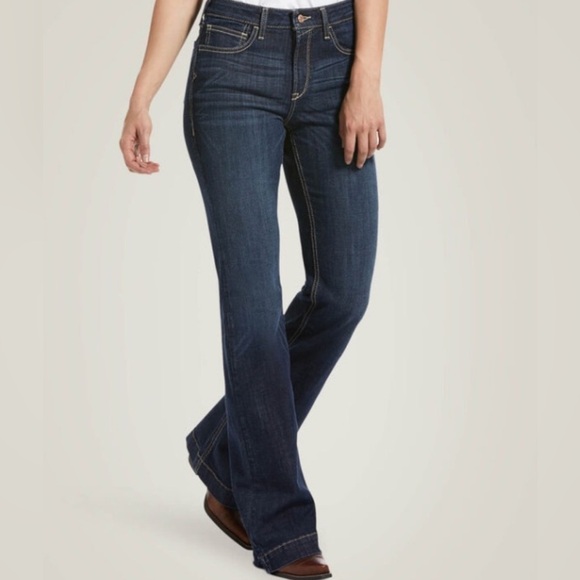 Ariat Women’s Ella Dark Wash High Rise Slim Trouser Wide Leg Jeans Size 32R - Picture 1 of 11